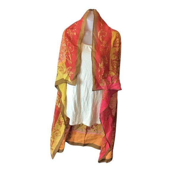 Square Scarf Wrap With Vibrant Ornamental Pattern Multicolor 90x90cm - Picture 2 of 7